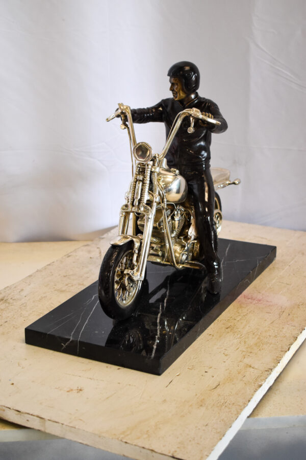 Harley Davidson Rider on his Bike Replica Bronze Statue 20" x 9" x 13"H - Image 10