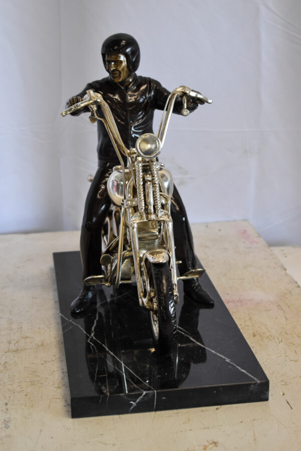 Harley Davidson Rider on his Bike Replica Bronze Statue 20" x 9" x 13"H - Image 11