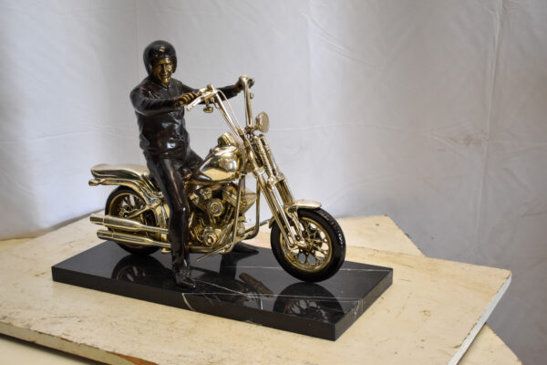 Harley Davidson Rider on his Bike Replica Bronze Statue 20" x 9" x 13"H - Image 12