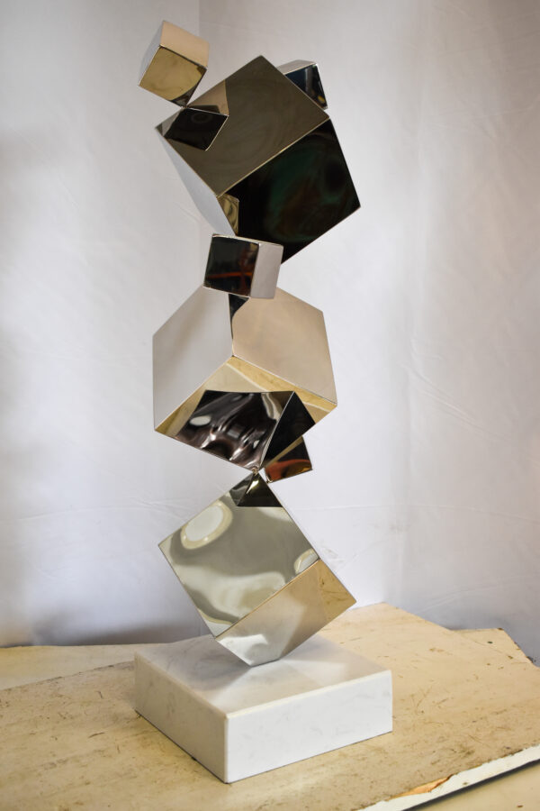 Abstruse Modern Stainless Steel Floating Cube Shapes Statue 9" x 11" x 33"H - Image 4