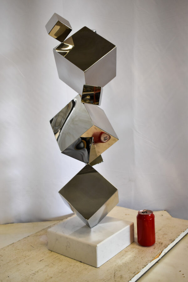 Abstruse Modern Stainless Steel Floating Cube Shapes Statue 9" x 11" x 33"H - Image 5