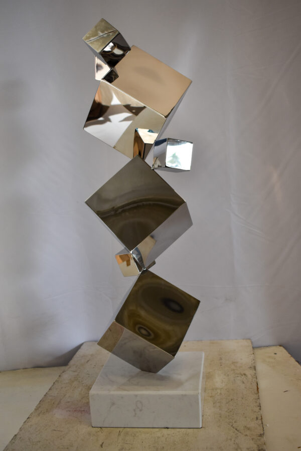 Abstruse Modern Stainless Steel Floating Cube Shapes Statue 9" x 11" x 33"H - Image 6