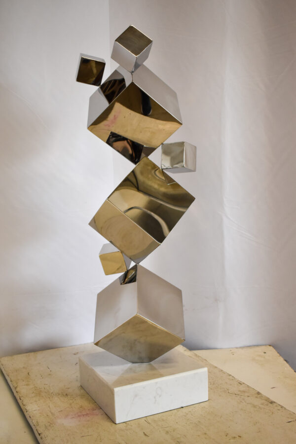 Abstruse Modern Stainless Steel Floating Cube Shapes Statue 9" x 11" x 33"H - Image 7