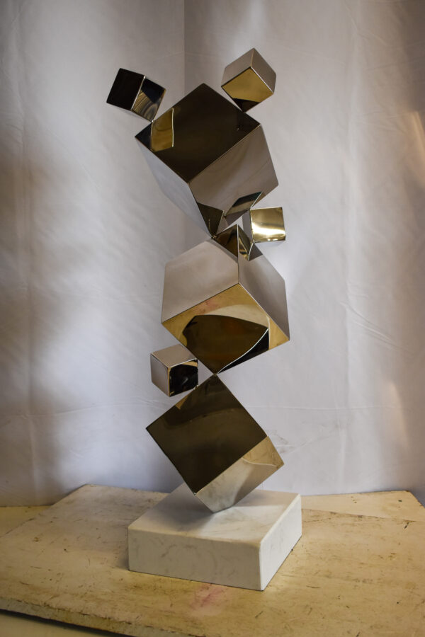 Abstruse Modern Stainless Steel Floating Cube Shapes Statue 9" x 11" x 33"H - Image 8