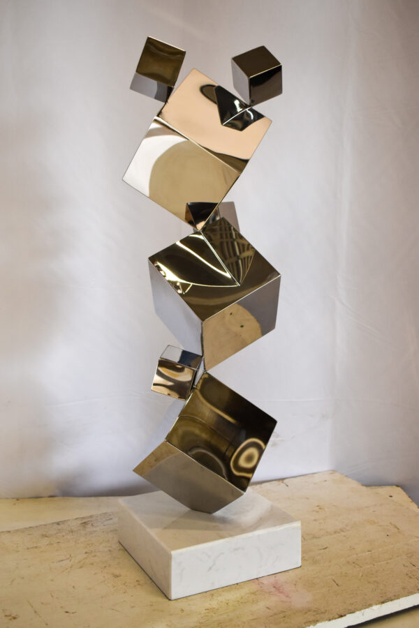 Abstruse Modern Stainless Steel Floating Cube Shapes Statue 9" x 11" x 33"H - Image 9