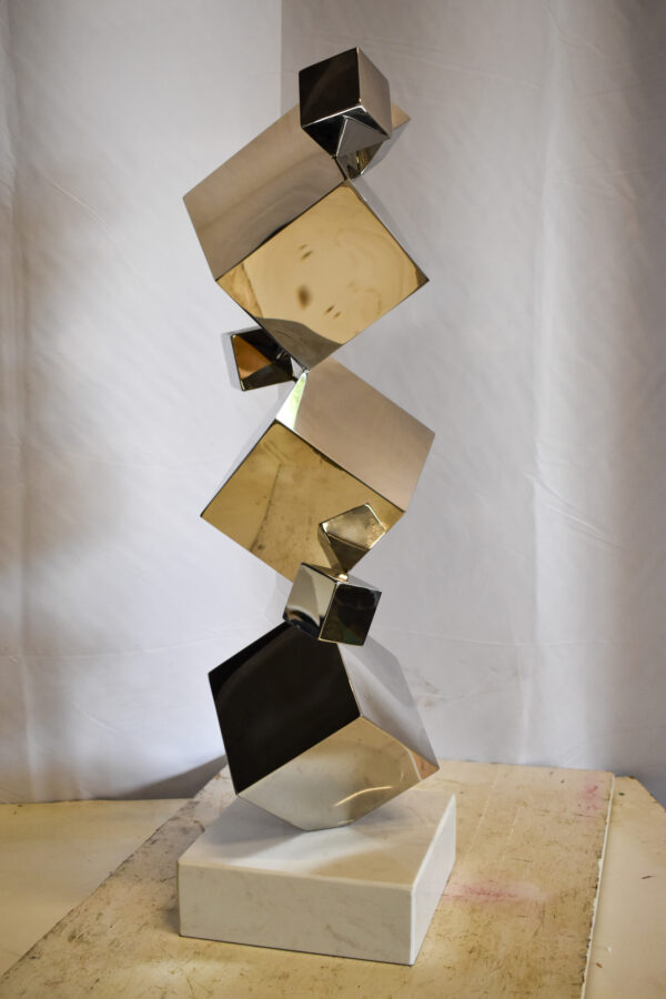Abstruse Modern Stainless Steel Floating Cube Shapes Statue 9" x 11" x 33"H - Image 10