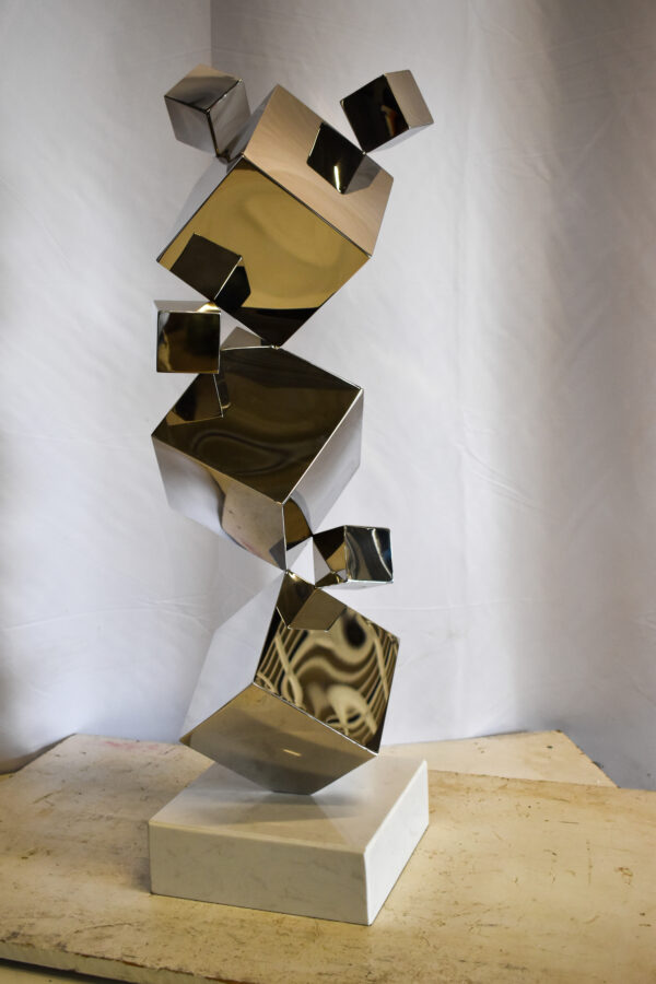 Abstruse Modern Stainless Steel Floating Cube Shapes Statue 9" x 11" x 33"H - Image 12
