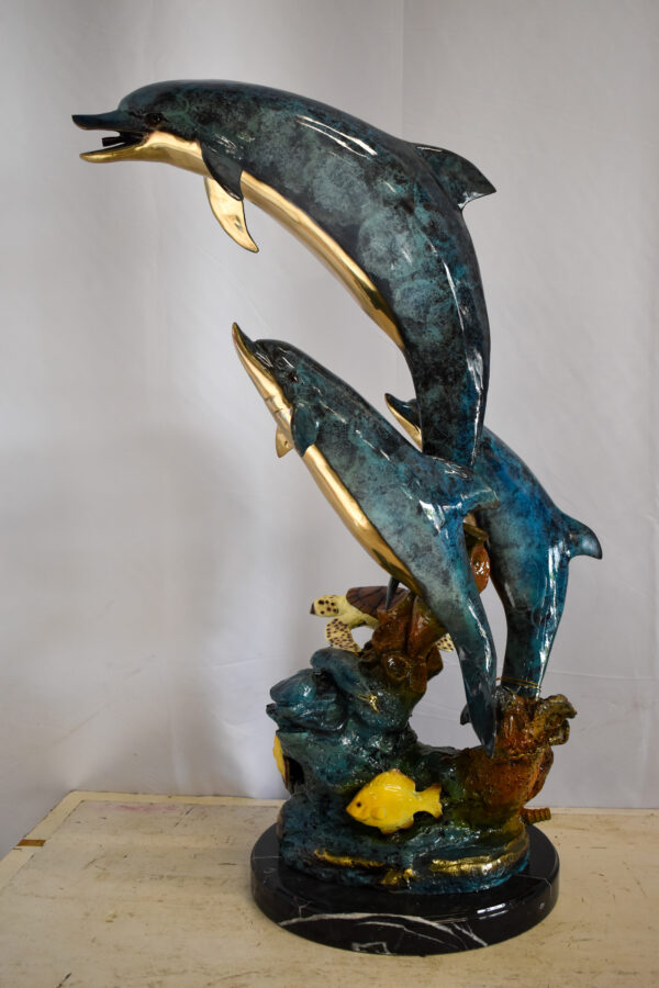 Nautical Dolphins Bronze Statue Fountain 23" x 13" x 36"H - Image 3