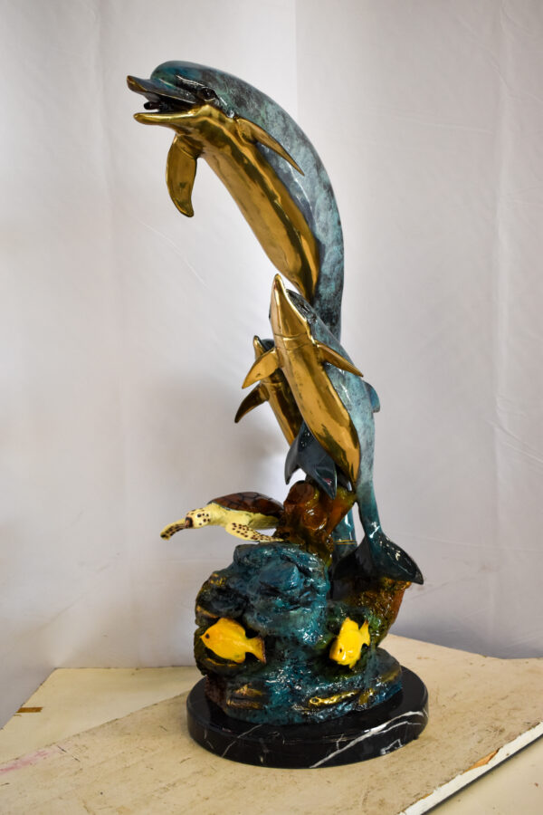 Nautical Dolphins Bronze Statue Fountain 23" x 13" x 36"H - Image 5