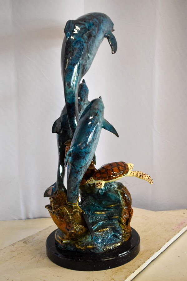 Nautical Dolphins Bronze Statue Fountain 23" x 13" x 36"H - Image 11