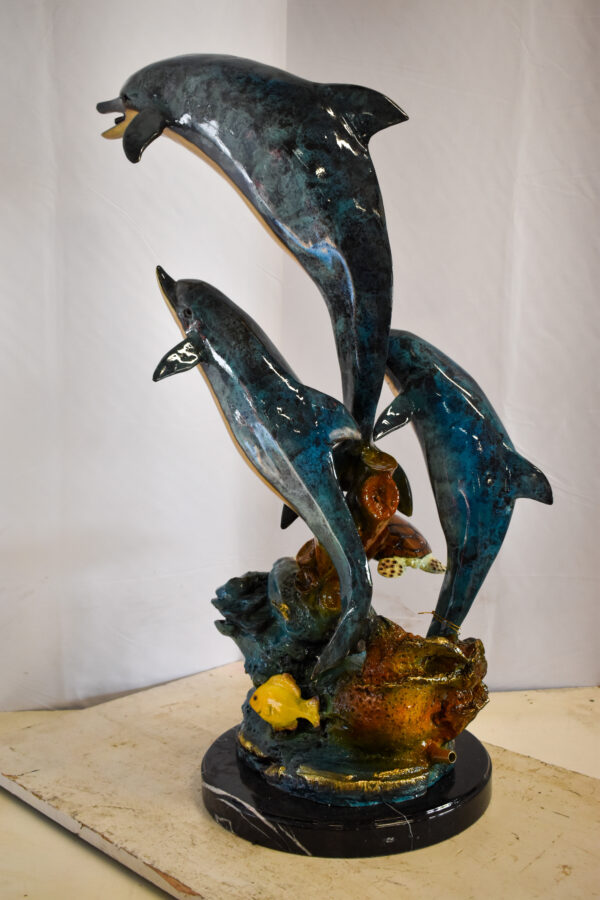 Nautical Dolphins Bronze Statue Fountain 23" x 13" x 36"H - Image 13