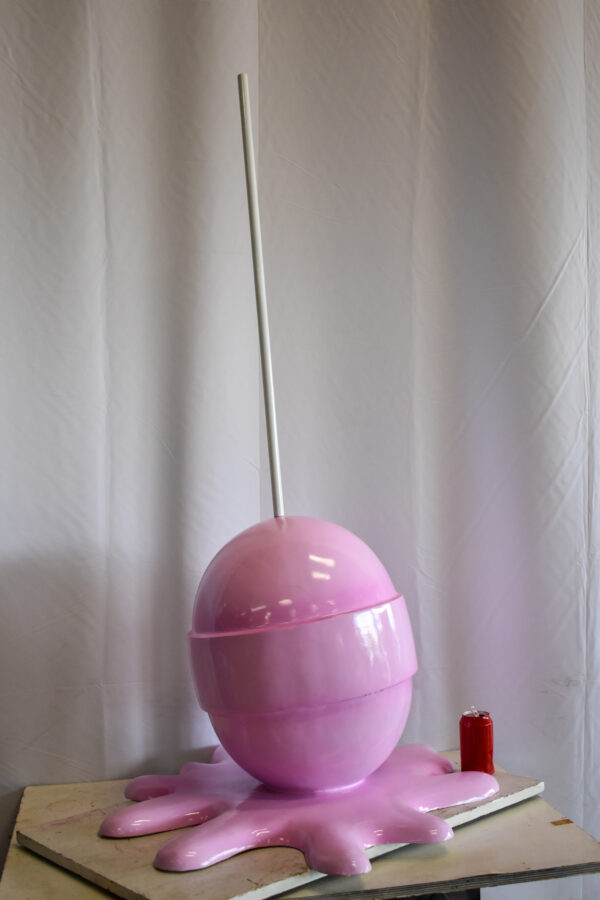 Giant Modern Pink Melting Lollipop Resin Statue 31" x 27" x 56"H - Image 4