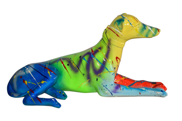 Modern Graffiti Sitting Greyhound Dog Resin Statue 19" x 9" x 12"H