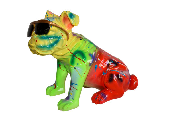 Multicolored Bulldog With Shades Resin Statue 16" x 9" x 13"H