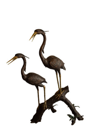 Two Herons on a Tree log Bronze Fountain Statue 38" x 19" x 64"H