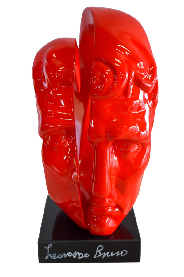Creative Red MultiFace Statue on Base Signed by Leonardo Bruno 14" x 12" x 19"H