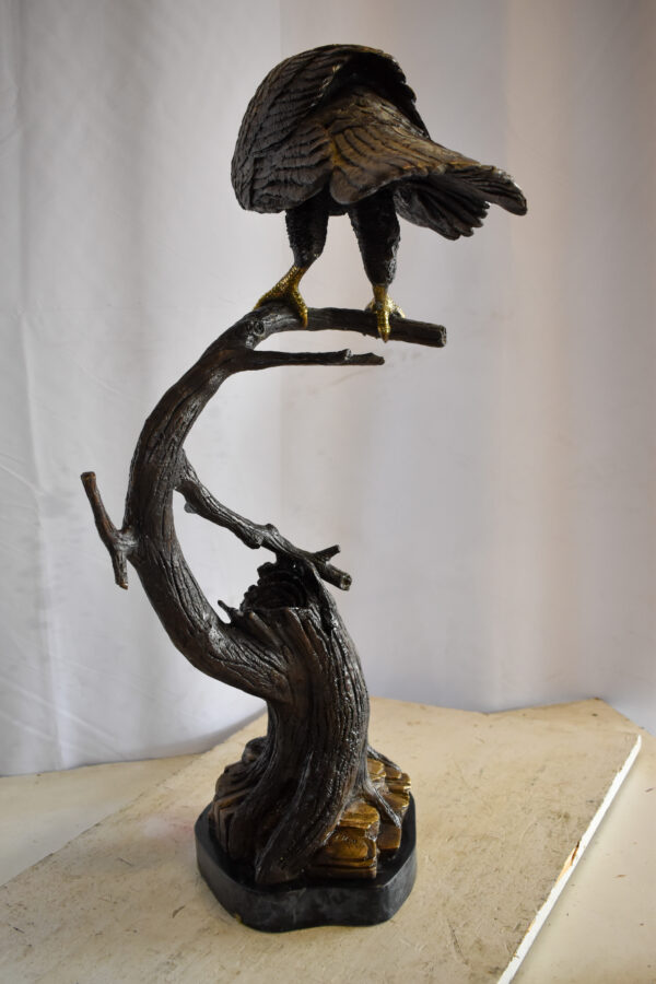 Observant Hawk on Arched Branch Bronze Statue 17" x 19" x 32"H - Image 8