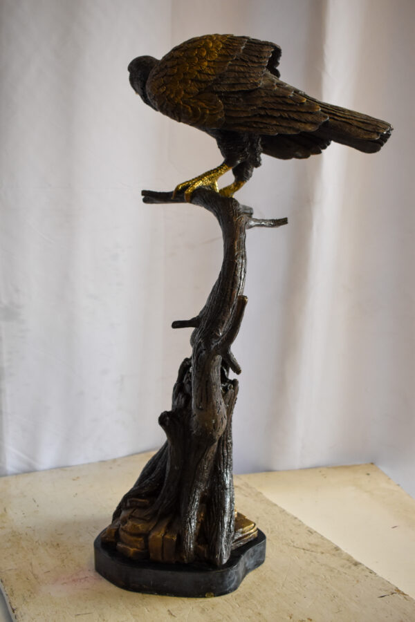 Observant Hawk on Arched Branch Bronze Statue 17" x 19" x 32"H - Image 9