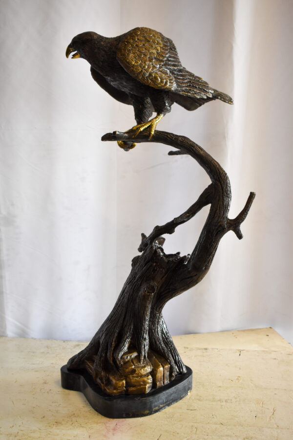 Observant Hawk on Arched Branch Bronze Statue 17" x 19" x 32"H - Image 10