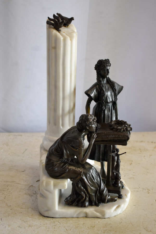 Two Pensive Goddesses by Marbe Pillar Bronze Statue  8" x 8" x 13"H - Image 3