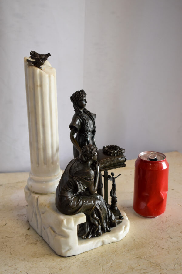 Two Pensive Goddesses by Marbe Pillar Bronze Statue  8" x 8" x 13"H - Image 4