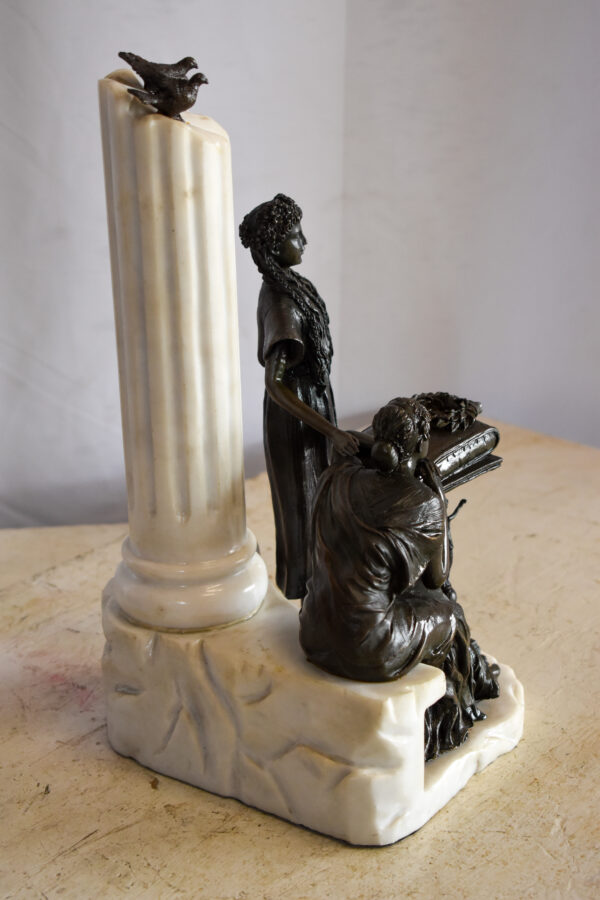 Two Pensive Goddesses by Marbe Pillar Bronze Statue  8" x 8" x 13"H - Image 5