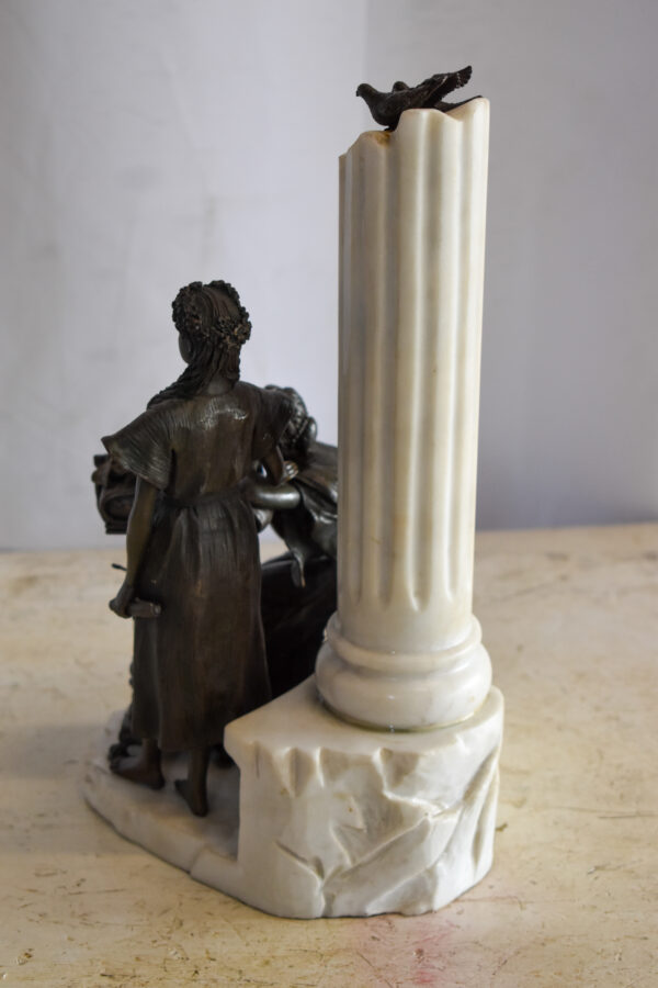 Two Pensive Goddesses by Marbe Pillar Bronze Statue  8" x 8" x 13"H - Image 8