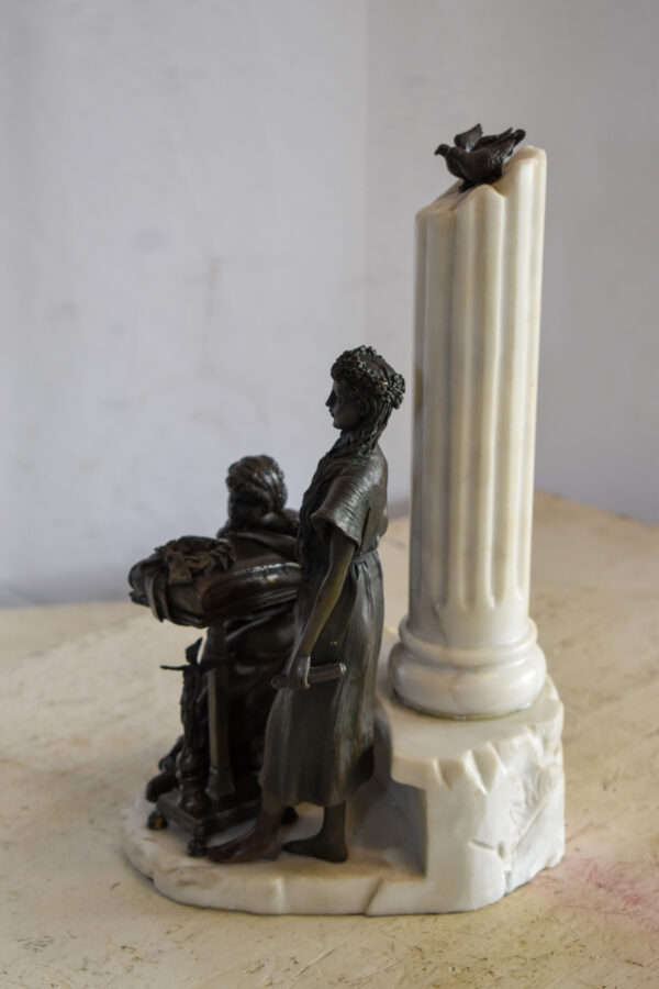 Two Pensive Goddesses by Marbe Pillar Bronze Statue  8" x 8" x 13"H - Image 9