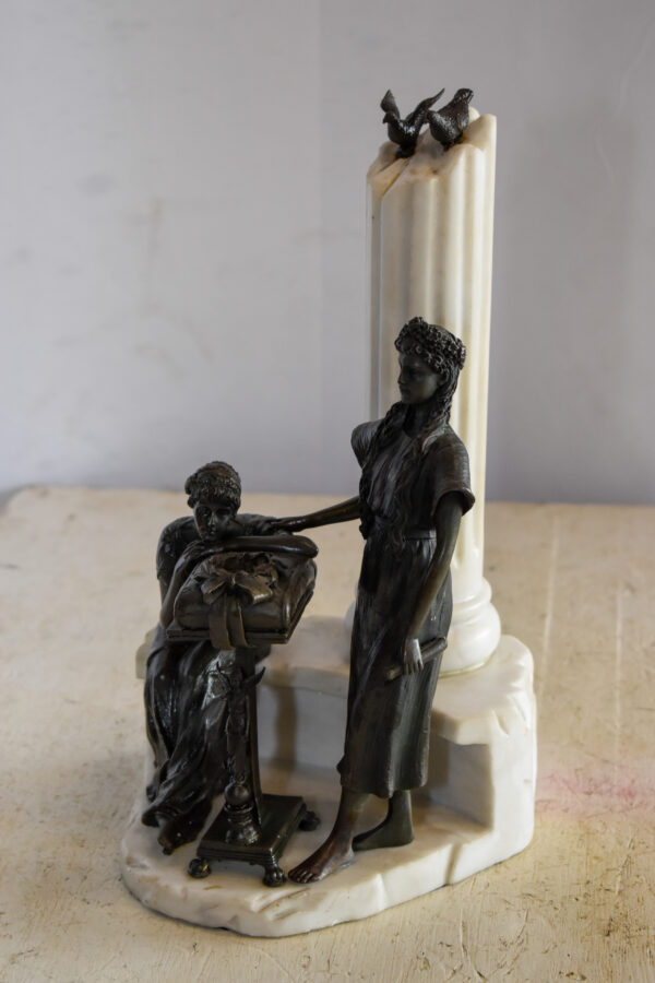 Two Pensive Goddesses by Marbe Pillar Bronze Statue  8" x 8" x 13"H - Image 10
