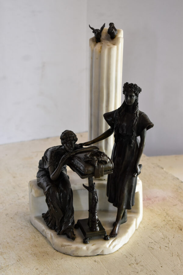 Two Pensive Goddesses by Marbe Pillar Bronze Statue  8" x 8" x 13"H - Image 11