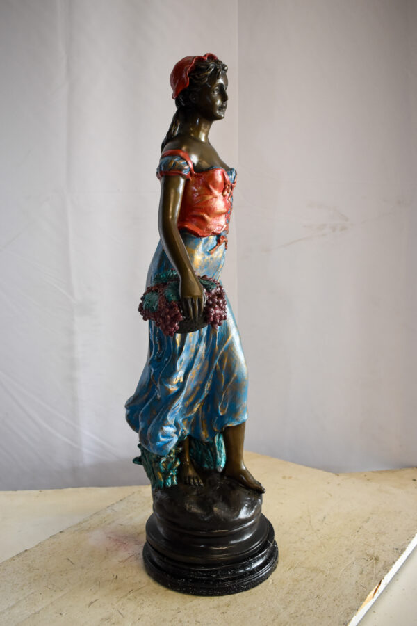 Tranquil Woman Strolling With Fruit Baskets Bronze Statue 13" x 10" x 30"H - Image 5