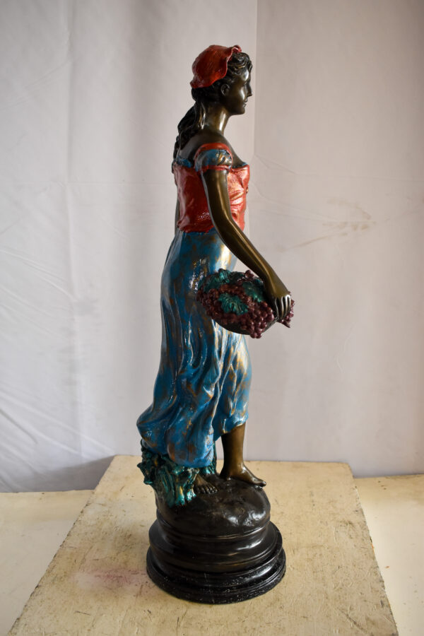 Tranquil Woman Strolling With Fruit Baskets Bronze Statue 13" x 10" x 30"H - Image 6