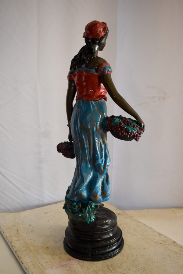 Tranquil Woman Strolling With Fruit Baskets Bronze Statue 13" x 10" x 30"H - Image 7