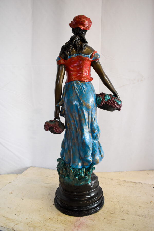Tranquil Woman Strolling With Fruit Baskets Bronze Statue 13" x 10" x 30"H - Image 8