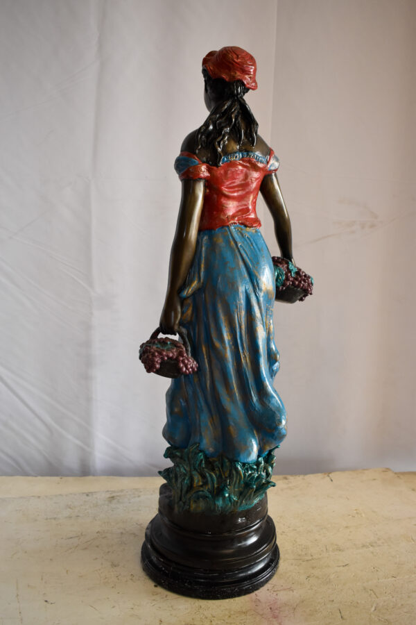 Tranquil Woman Strolling With Fruit Baskets Bronze Statue 13" x 10" x 30"H - Image 9