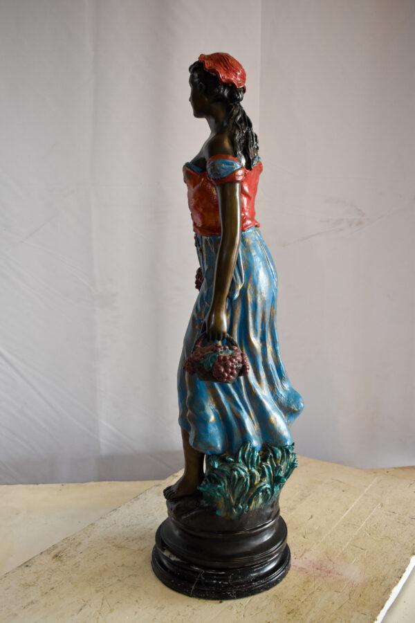 Tranquil Woman Strolling With Fruit Baskets Bronze Statue 13" x 10" x 30"H - Image 10