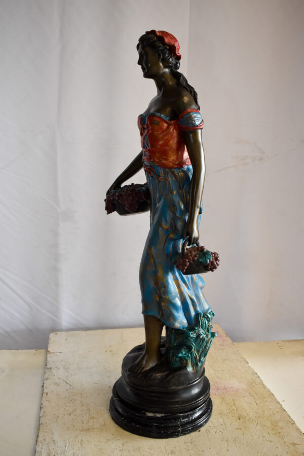 Tranquil Woman Strolling With Fruit Baskets Bronze Statue 13" x 10" x 30"H - Image 11