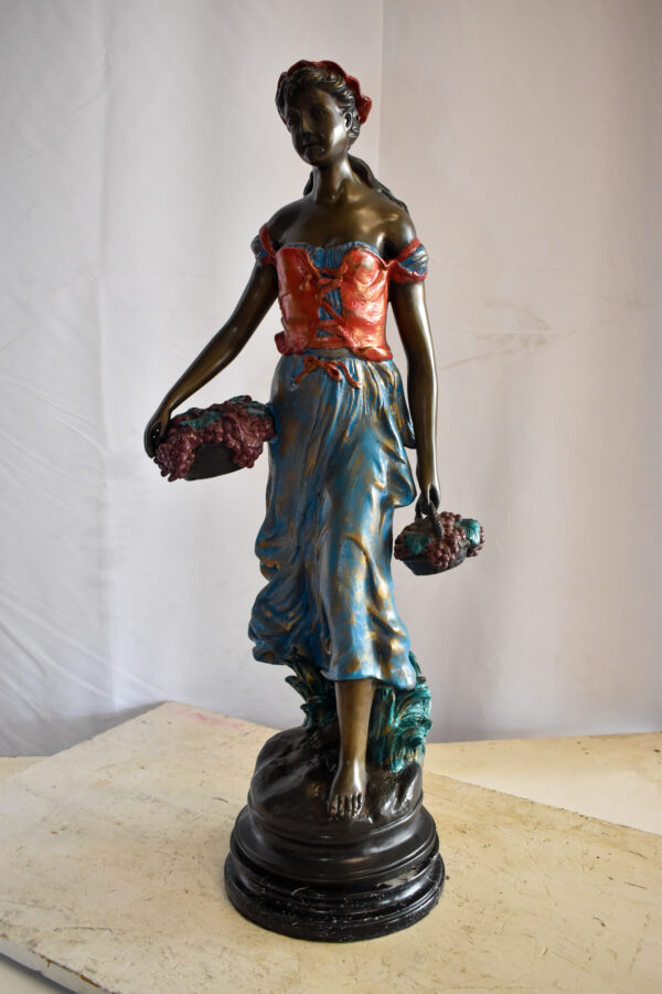 Tranquil Woman Strolling With Fruit Baskets Bronze Statue 13" x 10" x 30"H - Image 12