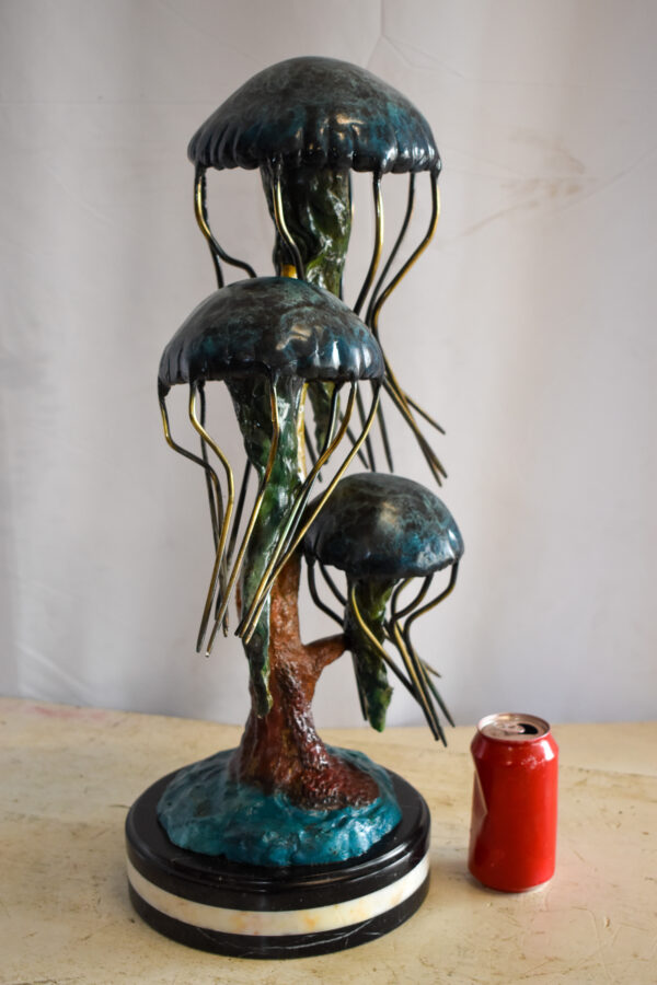 Three Wandering Jellyfish Bronze Statue on a Marble Base 17" x 11" x 24"H - Image 4