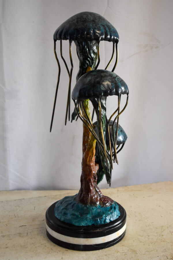 Three Wandering Jellyfish Bronze Statue on a Marble Base 17" x 11" x 24"H - Image 5