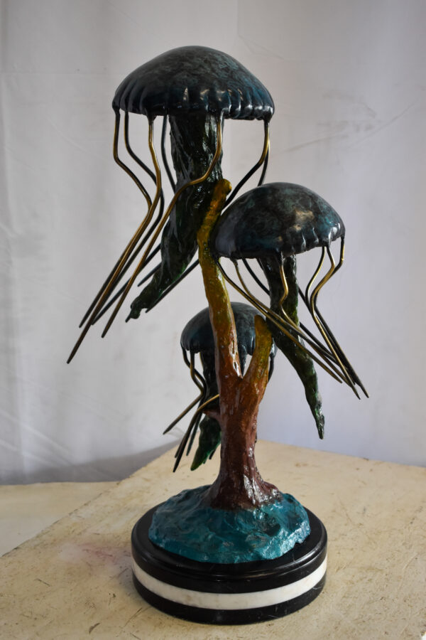 Three Wandering Jellyfish Bronze Statue on a Marble Base 17" x 11" x 24"H - Image 6