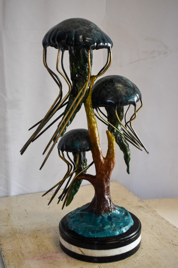 Three Wandering Jellyfish Bronze Statue on a Marble Base 17" x 11" x 24"H - Image 7