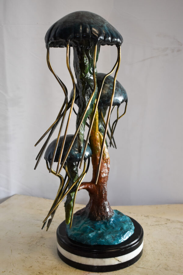 Three Wandering Jellyfish Bronze Statue on a Marble Base 17" x 11" x 24"H - Image 8