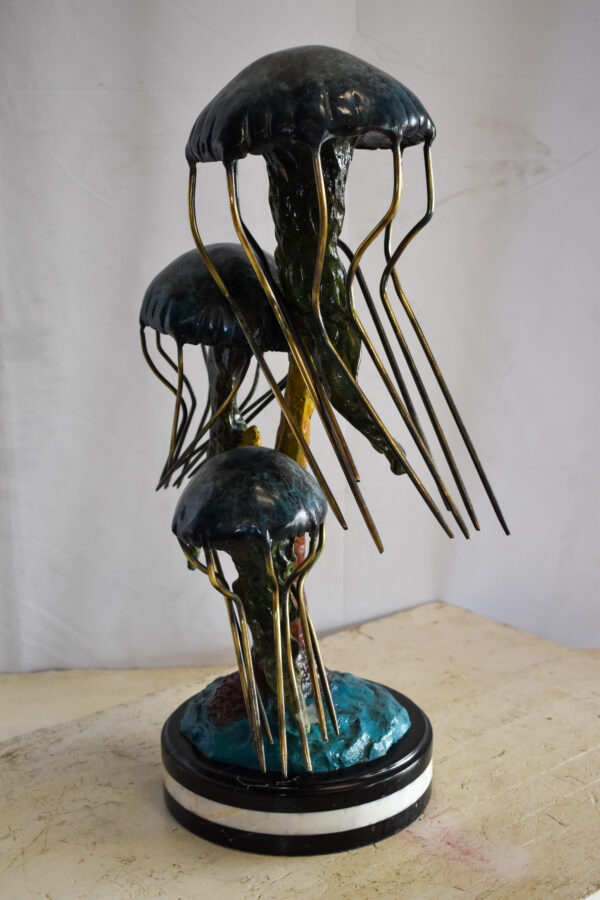 Three Wandering Jellyfish Bronze Statue on a Marble Base 17" x 11" x 24"H - Image 9
