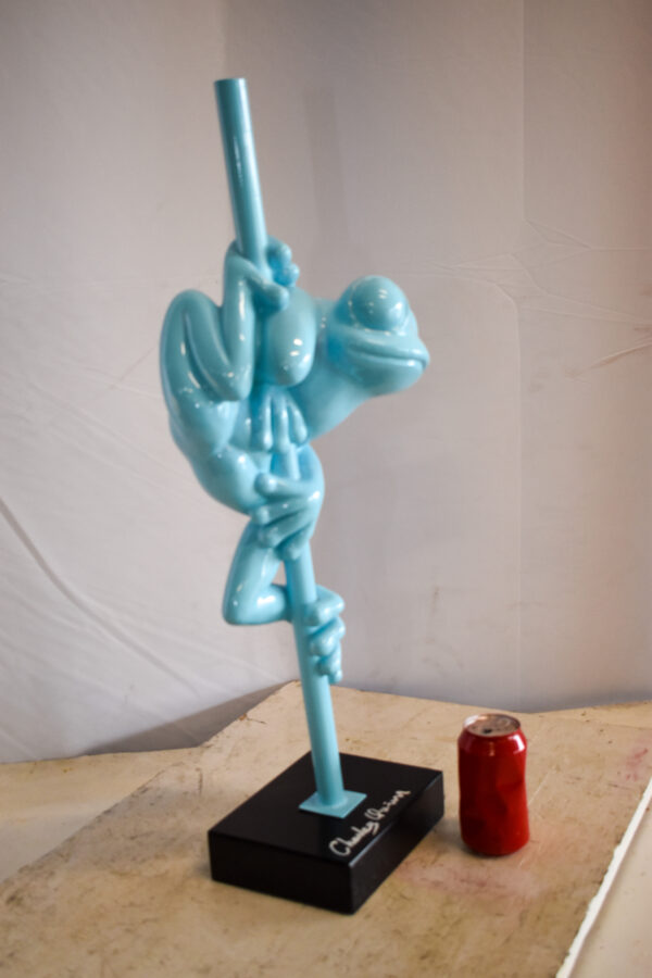 Modern Light Blue Lively Frog on Branch Resin Statue 10" x 8" x 28"H - Image 6
