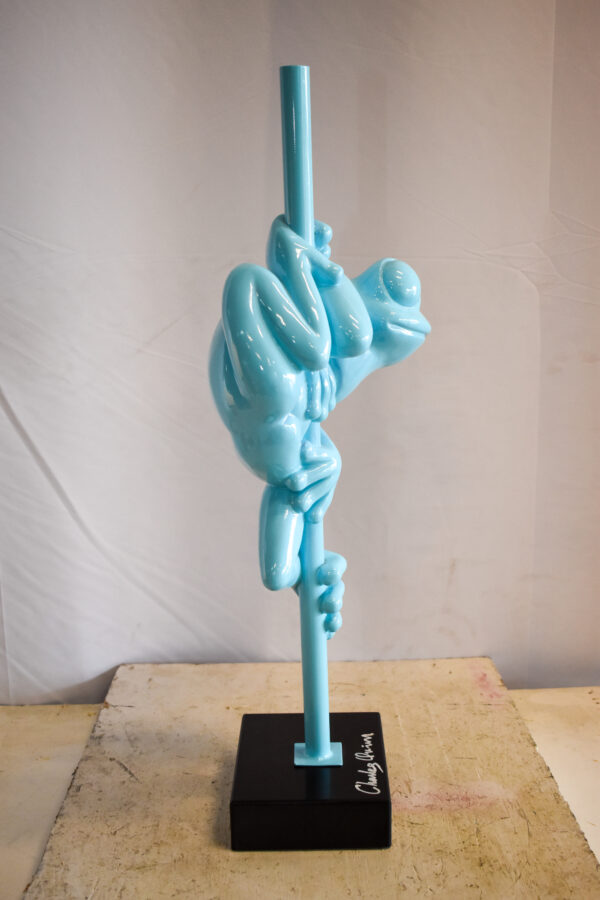 Modern Light Blue Lively Frog on Branch Resin Statue 10" x 8" x 28"H - Image 7