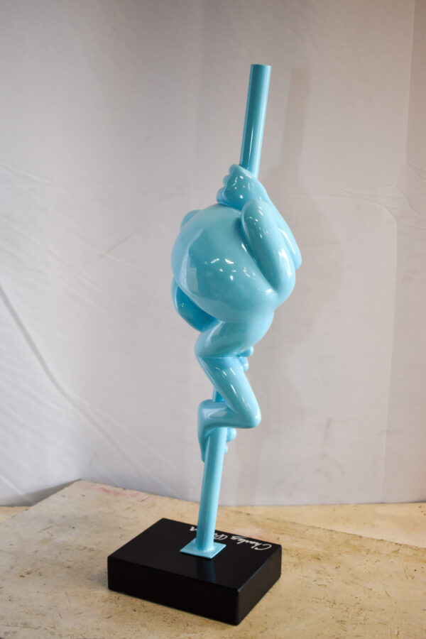 Modern Light Blue Lively Frog on Branch Resin Statue 10" x 8" x 28"H - Image 8