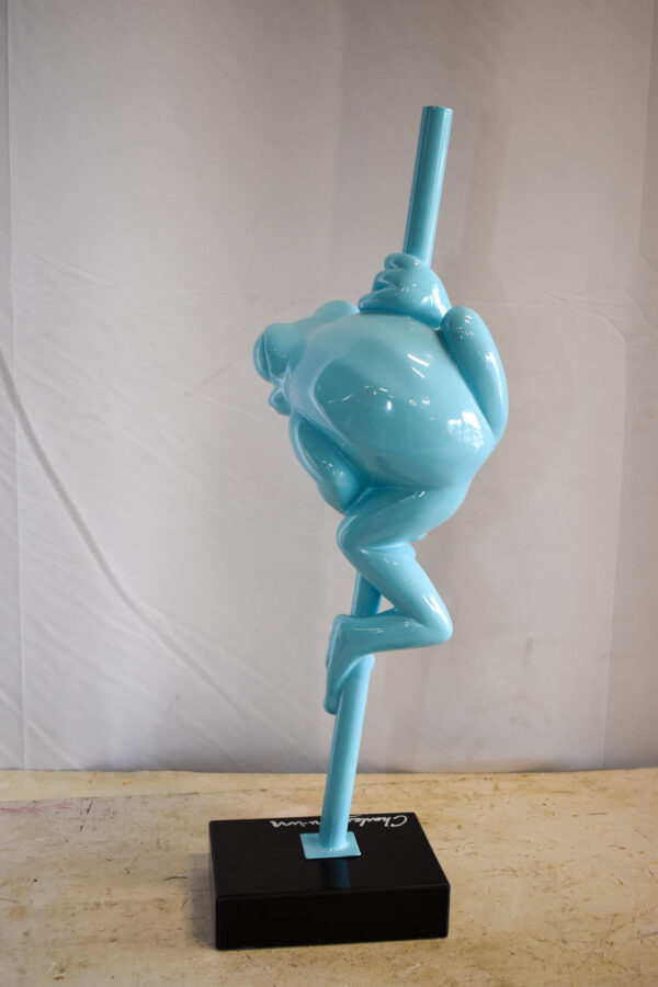 Modern Light Blue Lively Frog on Branch Resin Statue 10" x 8" x 28"H - Image 9