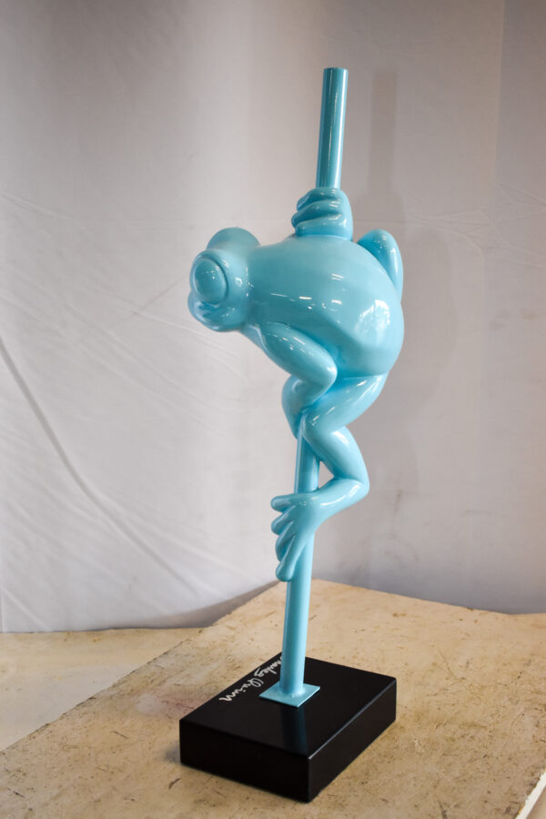 Modern Light Blue Lively Frog on Branch Resin Statue 10" x 8" x 28"H - Image 10