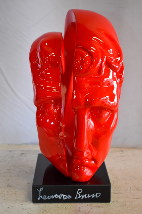 Creative Red MultiFace Statue on Base Signed by Leonardo Bruno 14" x 12" x 19"H - Image 3